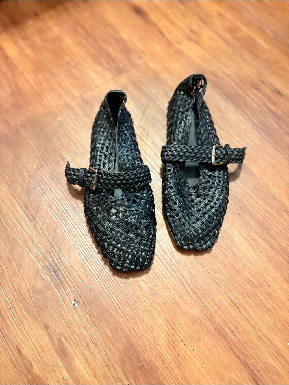 SHEIN Black Woven Mary Jane Flats